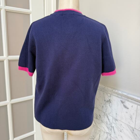 BURU Blue and Pink Vive la Mere Short Sleeve Sweater Large NWOT - Picture 2 of 5